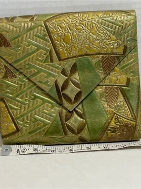 Diane Love Vintage Envelope Clutch Bag, Green, Gold, Yellow, Brown, Embossed